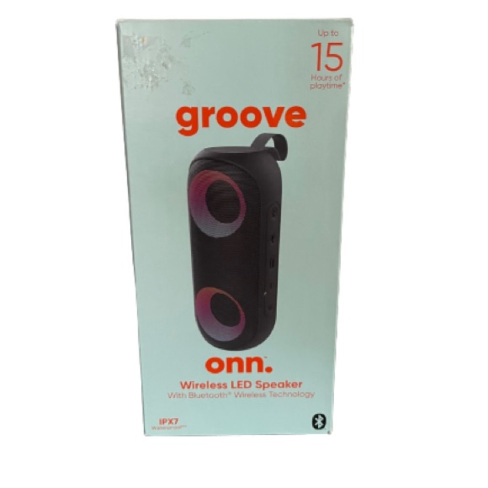 Onn. Wireless Bluetooth Speaker with LED Lighting, Greystone. New in box !!